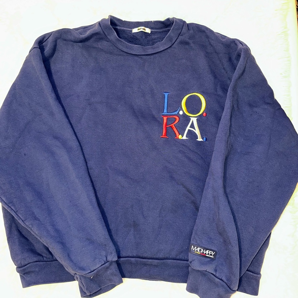 Madhappy Blue Crewneck Sweater with Embroidered Design